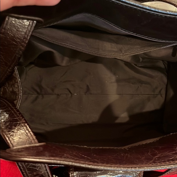 Carolina Herrera chocolate Brown Leather Bag monogram purse tote - Picture 5 of 10